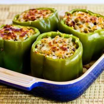 Stuffed Green Peppers with Brown Rice, Italian Sausage, and Parme